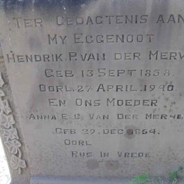 MERWE Hendrik P., van der 1858-1940 &amp; Anna E.C. 1864 -