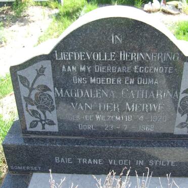 MERWE Magdalena Catharina, van der nee DE WILZEM 1920-1968