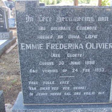 OLIVIER Emmie Frederika nee CLOETE 1898-1953