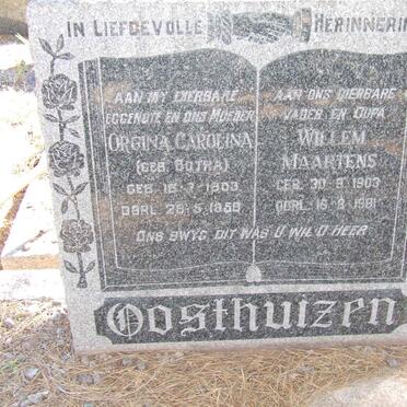 OOSTHUIZEN Willem Maartens 1903-1981 &amp; Orgina Carolina BOTHA 1903-1958