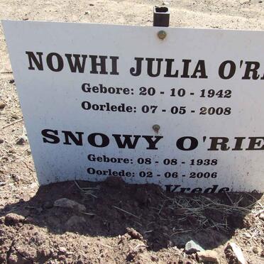 O'RIE Snowy 1938-2006 &amp; Nowhi Julia 1942-2008