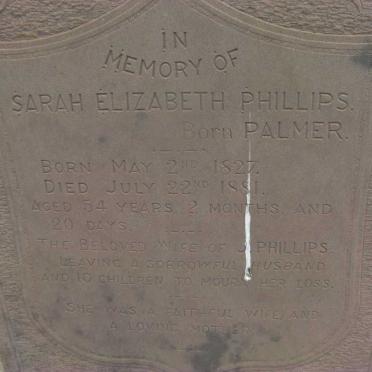 PHILLIPS Sarah Elizabeth nee PALMER 1827-1881 