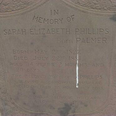 PHILLIPS Sarah Elizabeth nee PALMER 1827-1881 