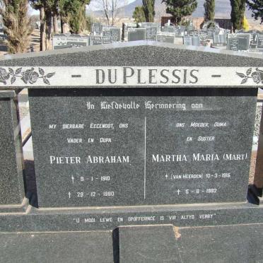 PLESSIS Pieter Abraham, du 1910-1980 &amp; Martha Maria VAN HEERDEN 1915-1992
