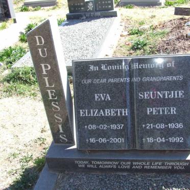 PLESSIS Seuntjie Peter, du 1936-1992 &amp; Eva Elizabeth 1937-2001