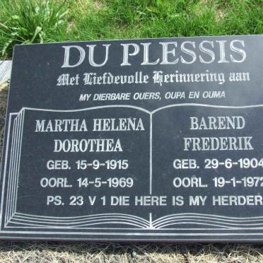 PLESSIS Barend Frederik, du 1904-1972 &amp; Martha Helena Dorothea 1915-1969 