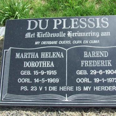 PLESSIS Barend Frederik, du 1904-1972 &amp; Martha Helena Dorothea 1915-1969 