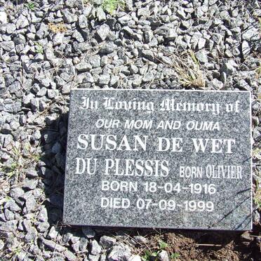 PLESSIS Susan de Wet, du  nee OLIVIER 1916 -1999