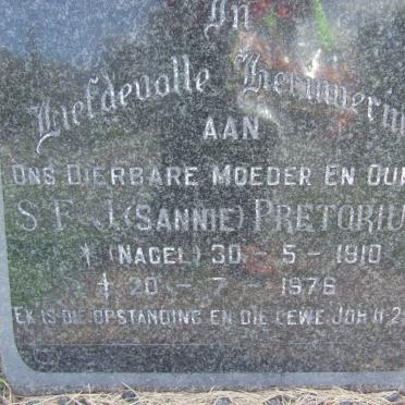 PRETORIUS S.F.J. nee NAGEL 1910-1976