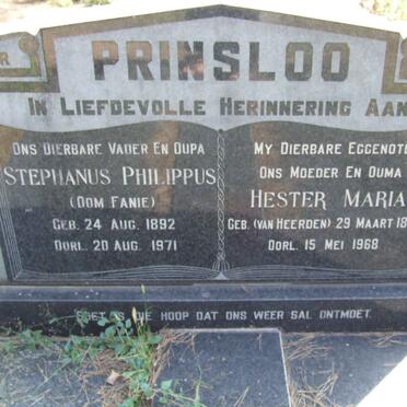 PRINSLOO Stephanus Philippus 1892-1971 &amp; Hester Maria VAN HEERDEN 1893-1968