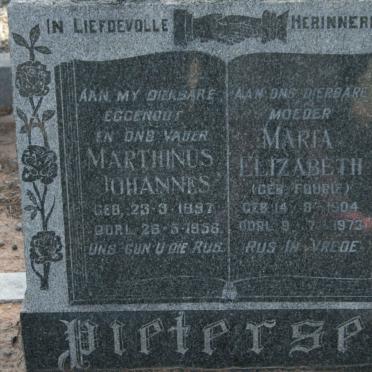 PIETERSEN Marthinus Johannes 1897-1958 &amp; Maria Elizabeth FOURIE 1904-1973