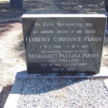 PIJOOS Margaret Paulina nee PHILLIPS 1910-2009 :: PIJOOS Florence Constance 1948-1983