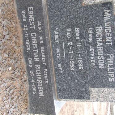 RICHARDSON Ernest Christian 1868-1965 &amp; Millicent Phillips JEFFREY 1886-1958