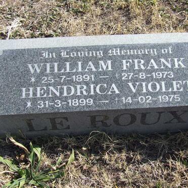 ROUX William Frank, le 1881-1973 &amp; Hendrica Violet 1899-1975