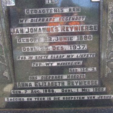 REYNIERSE Jan Johannes 1880-1937 &amp; Anna Elizabeth 1888-1965