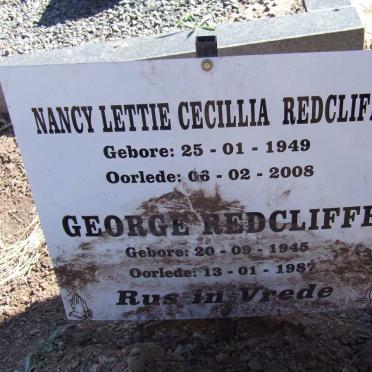 REDCLIFFE George 1945-1987 &amp; Nancy Lettie Cecillia 1949-2008