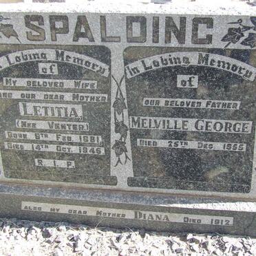 SPALDING Melville George -1955 &amp; Letitia VENTER 1881-1945