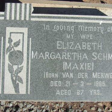 SCHMIDT Elizabeth Margaretha nee VAN DER MERWE -1965