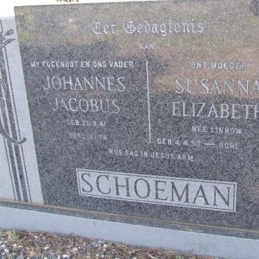 SCHOEMAN Johannes Jacobus 1941-1974 &amp; Susanna Elizabeth LINNOW 1950 -