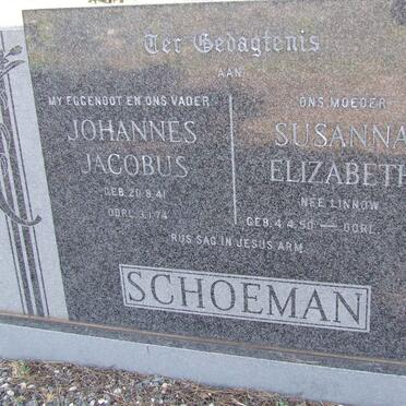 SCHOEMAN Johannes Jacobus 1941-1974 &amp; Susanna Elizabeth LINNOW 1950 -