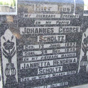 SCHOLTZ Johannes George 1893-1943 &amp; Jannetta Hendrika DE WIT 1895-1981