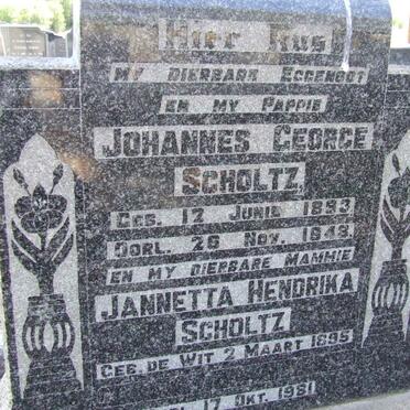 SCHOLTZ Johannes George 1893-1943 &amp; Jannetta Hendrika DE WIT 1895-1981