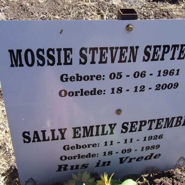 SEPTEMBER Mossie Steven 1961-2009 :: SEPTEMBER Sally Emily 1926-1989