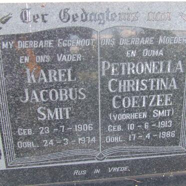 SMIT Karel Jacobus 1906-1974 &amp; Petronella Christina COETZEE formerly SMIT 1913-1986
