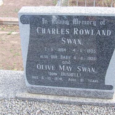 SWAN Charles Rowland 1894-1925 :: SWAN Baby -1925 :: SWAN Olive May nee BUSHELL -1978