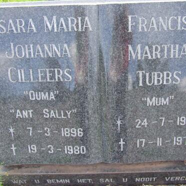 CILLEERS Susara Maria Johanna 1896-1980 :: TUBBS Francis Martha 1925-1979