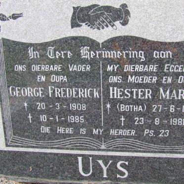 UYS George Frederick 1908-1985 &amp; Hester Maria BOTHA 1905-1981