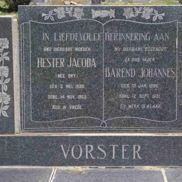 VORSTER Barend Johannes 1886-1951 &amp; Hester Jacoba DRY 1888-1965