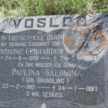 VOSLOO Anthonie Gerhardus Wilhelmus 1908-1978 &amp; Paulina Salomina GRUNDLING 1912-1997