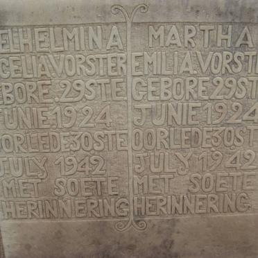 VORSTER Welhelmina Cecelia 1924-1942 :: VORSTER Martha Emilia 1924-1942