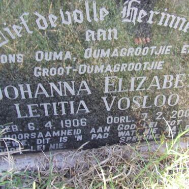 VOSLOO Johanna Elizabeth Letitia 1906-2004