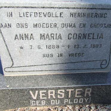VERSTER Anna Maria Cornelia nee DU PLOOY 1889-1983