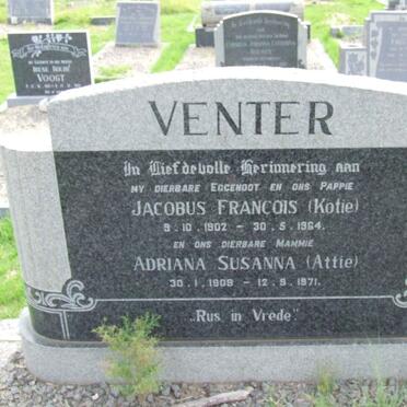 VENTER Jacobus Francois 1902-1964 &amp; Adriana Susanna 1909-1971
