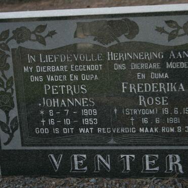 VENTER Petrus Johannes 1909-1953 &amp; Frederika Rose STRYDOM 1913-1981