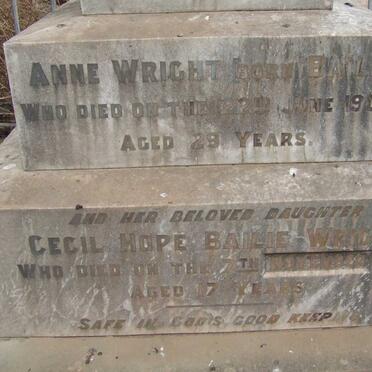 WRIGHT Anne nee BAILIE -1903 :: WRIGHT Cecil Hope Bailie -1918