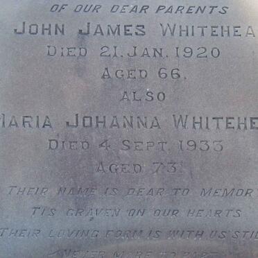 WHITEHEAD John James -1920 &amp; Maria Johanna -1933