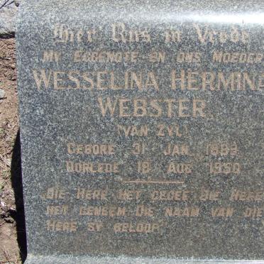 WEBSTER Wesselina Hermina nee VAN ZYL 1889-1950