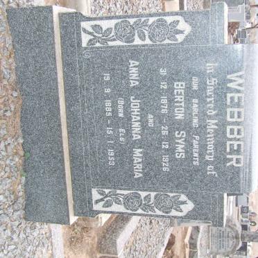 WEBBER Berton Syms 1876-1926 &amp; Anna Johanna Maria ELS 1885-1953