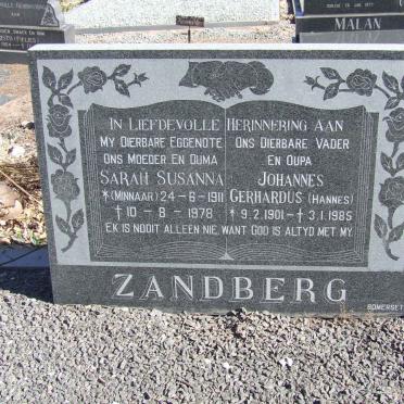ZANDBERG Johannes Gerhardus 1901-1985 &amp; Sarah Susanna MINNAAR 1911-1978