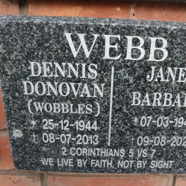 WEBB Dennis Donovan 1944-2013 & Janet Barbara 1949-2021