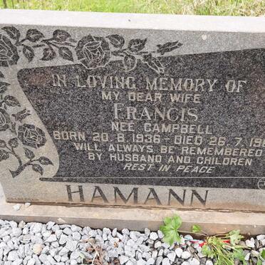 HAMANN Francis nee CAMPBELL 1936-1968