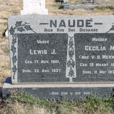 NAUDÉ Lewis J. 1861-1937 &amp; Cecilia M. V.D. MERWE 1863-1928