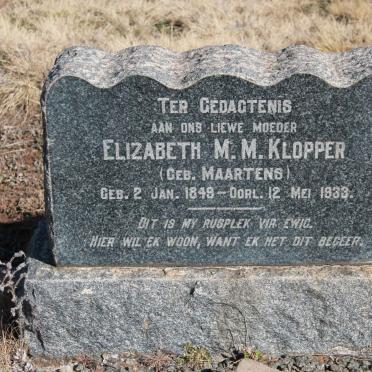 KLOPPER Elizabeth M.M. nee MAARTENS 1849-1933