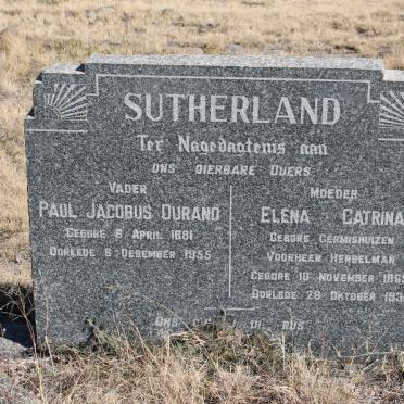 SUTHERLAND Paul Jacobus Durand 1881-1955 &amp; Elena Catrina GERMISHUIZEN formerly HERSELMAN 1869-1931