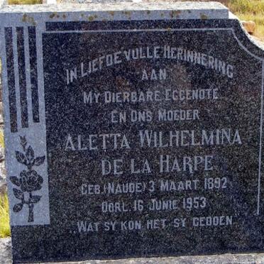 HARPE Aletta Wilhelmina, de la nee NAUDE 1892-1953