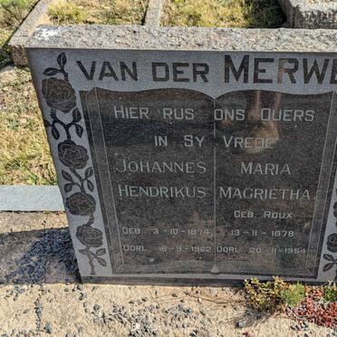 MERWE Johannes Hendrikus, van der 1874-1962 & Maria Magrietha ROUX 1878-1954